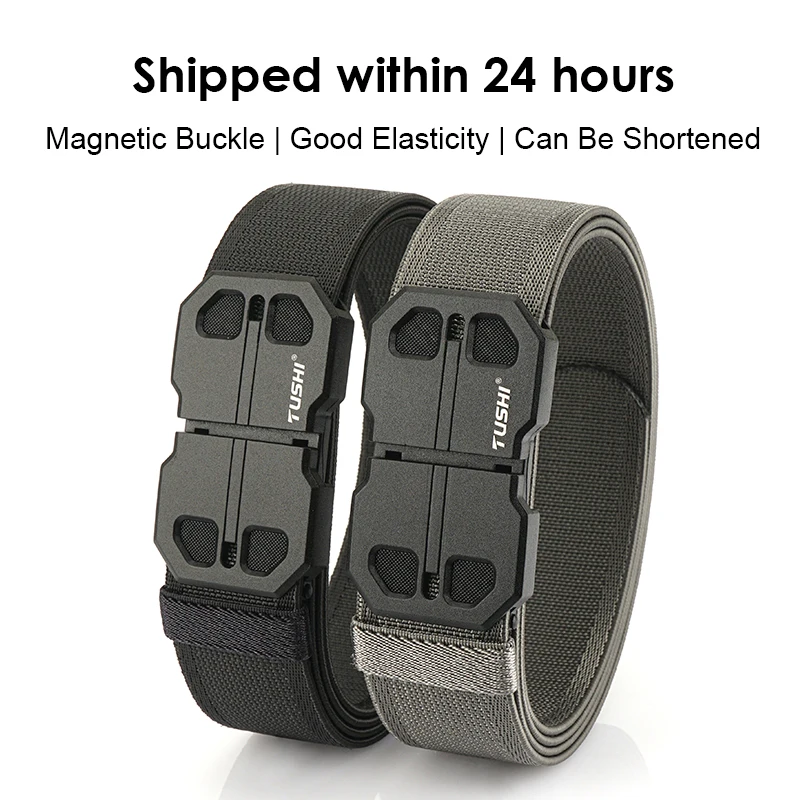 HSSEE Magnetic Elastic Belt for Men Zinc Alloy Buckle Quick Release Jeans Belt Sturdy Nylon Adjustable Casual Girdle Male Strap