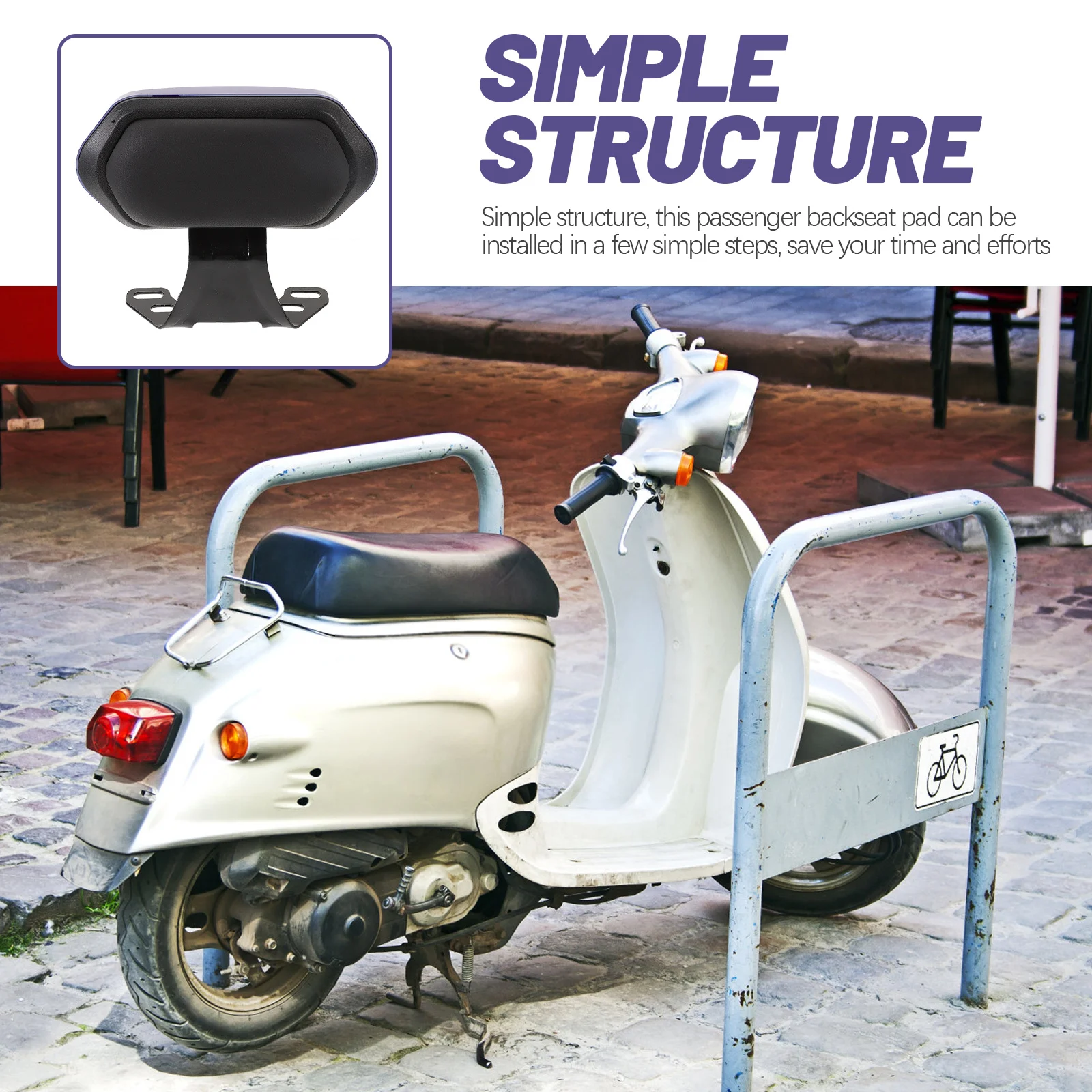 

Motorcycle Passenger Backseat Pad Stainless Steel PP Motorbike Rear Backrest Detachable Scooter Backrest Cushion