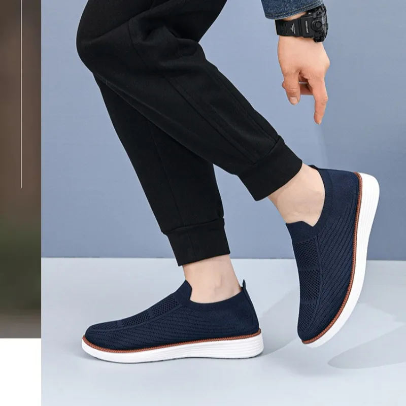 Big Size Men's Loafers Summer Knit Breathable Casual Shoes For Man Slip-on Comfy Light Flats Man Lazy Shoes Zapatillas Hombre