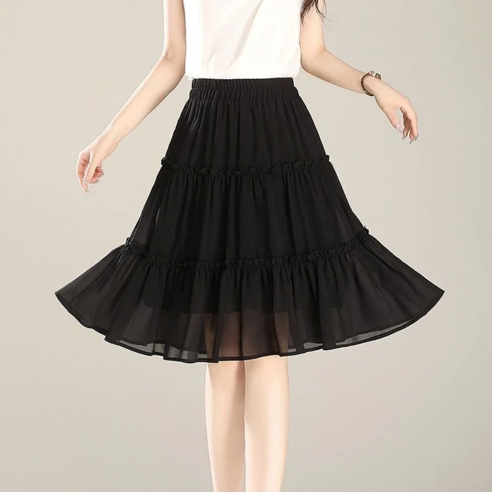 Women's Skirt Midi Patchwork Black Female Skirts High Waist New in Y2k Vintage Clothing Trend 2025 V Korean Style Quality Cheap