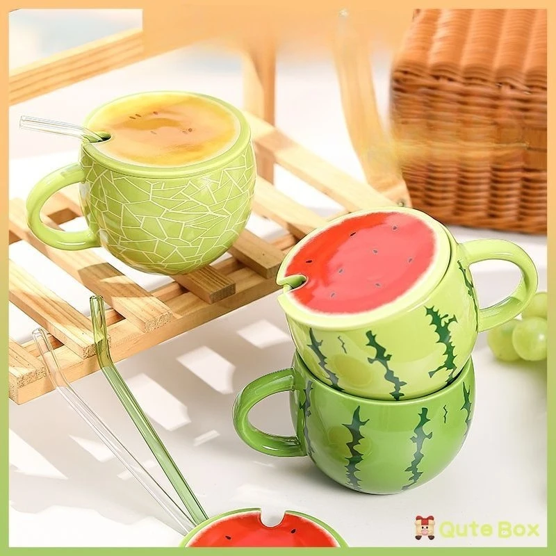 

Creative Watermelon Ceramic Mug, High-value Straw Cups,Office Breakfast Milk Coffee Mugs,Holiday Gift Tea Cup Set with Color Box