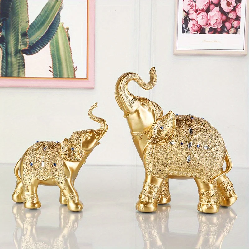 

1 Pair of Mother and Youngsters Elephant Resin Crafts Ornaments for Home Entrance TV Cabinet Animal Decorations