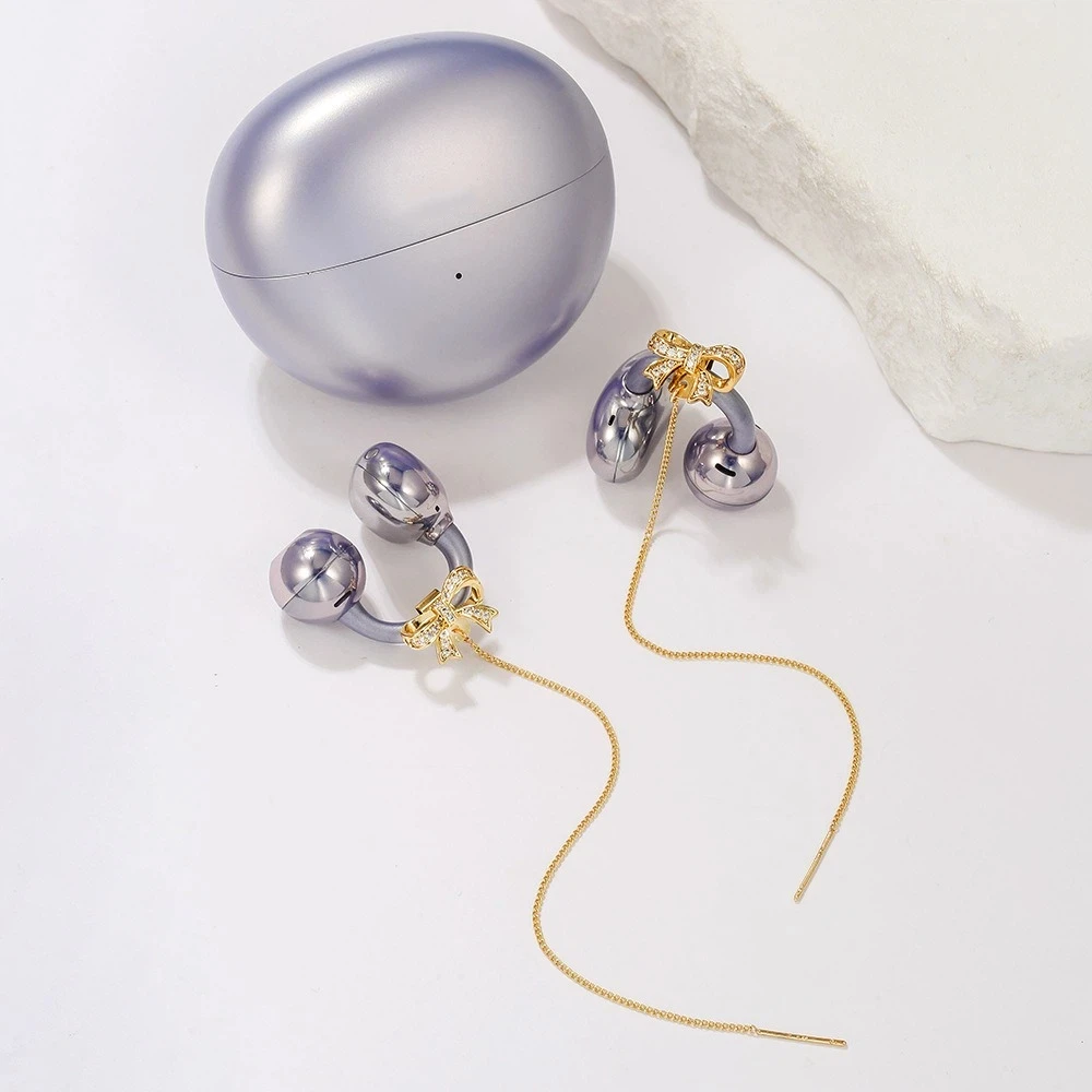 Butterfly Knot Earphone Wire Clip Sparkling Zircon Diamond Buckle Earbud Decorative Clip Adjustable Earphone Chain Daily Commute