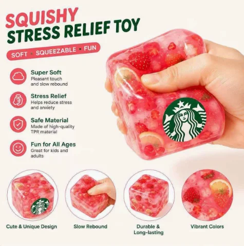 Need: New Product - Starbucks Square Malt Sugar Squishy Stress Relief Strawberry