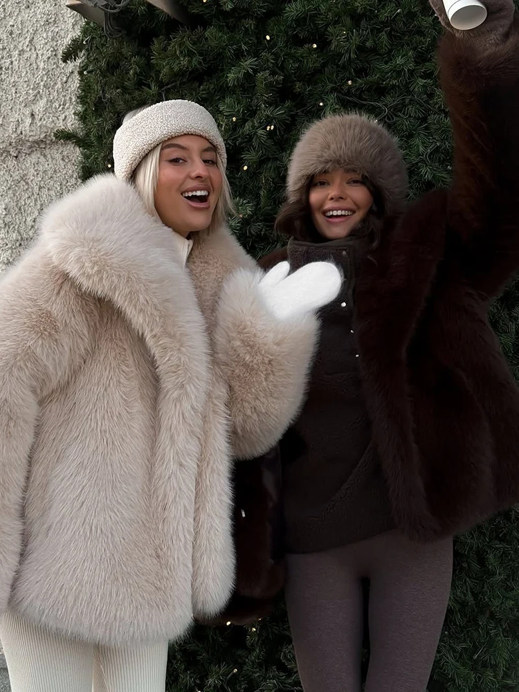 Faux Bontjassen voor Vrouwen Y2K Winter Dikke Losse Streetwear Revers Pluizige Bont Jas Koreaanse Luxe Harige Kunstbont Bovenkleding