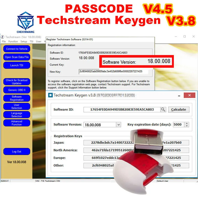 PASSCODE V4.5 for Techstream V18.00.008 Software Registration Keygen Calculator Smart Code Reset for Toyota for Scion for Lexus