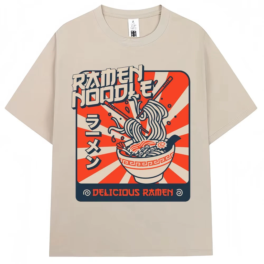 Japanese Style Delicious Ramen Graphic Vintage T Shirts 90s Anime Men Women Fashion T-shirt Men Women Oversized Cotton T-shirts