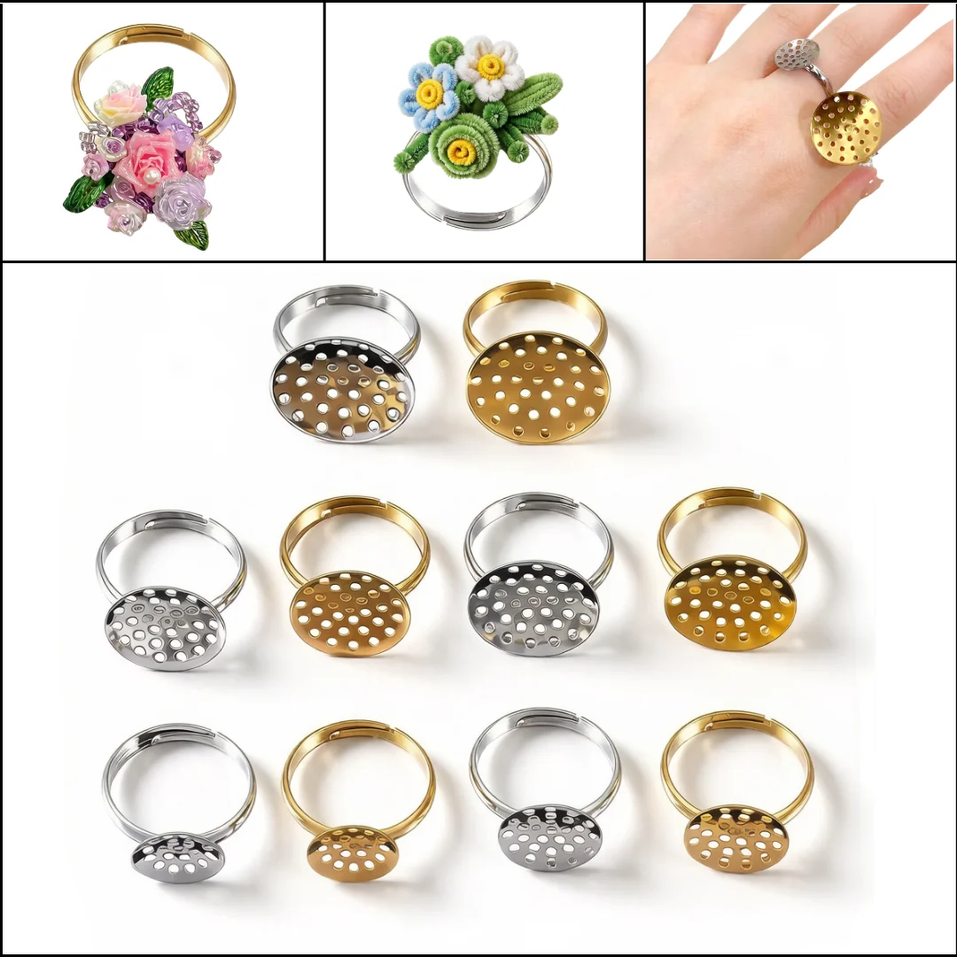 5/10pcs No Fade Stainless Steel Ring Base Adjustable Blank Grid Border Ring Embryo For DIY Jewelry Making Accessories Wholesale