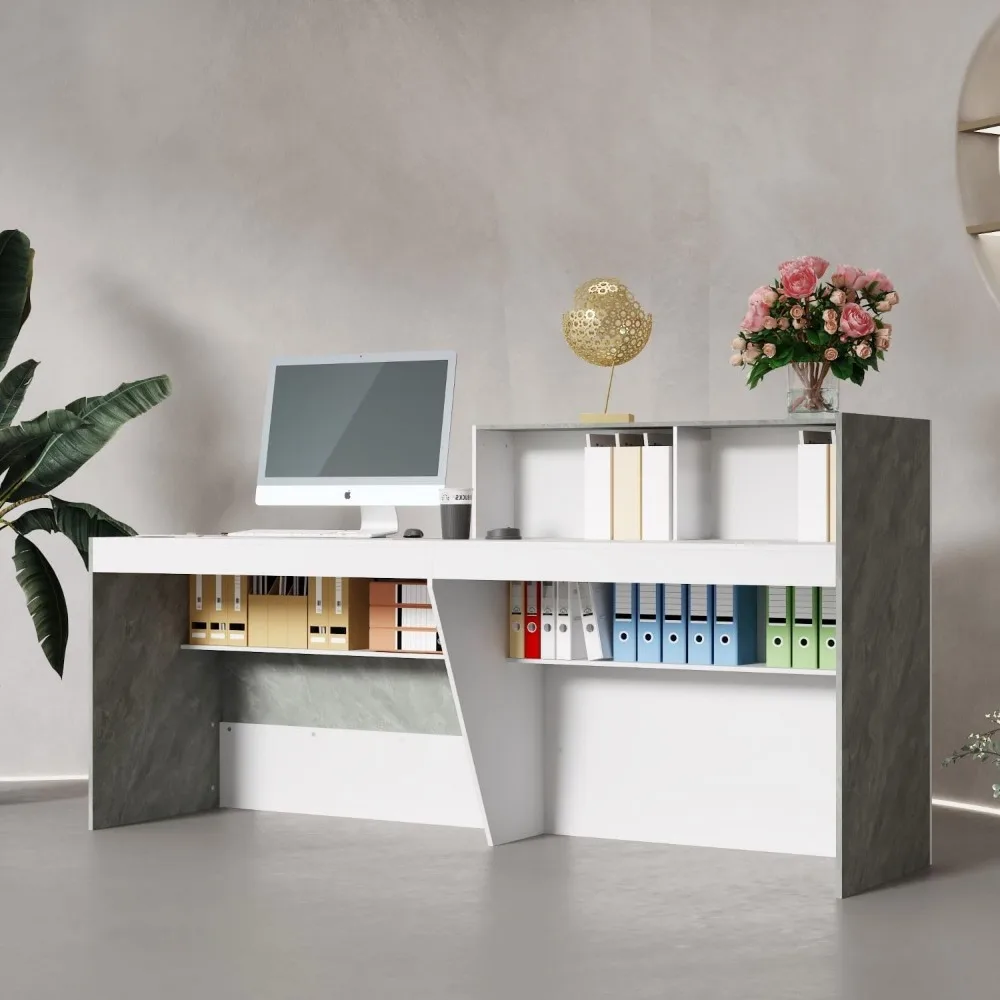 Modern Storage Reception Desk with Shelves, Stylish Front Counter for Lobby, Checkout Table for Retail Spaces
