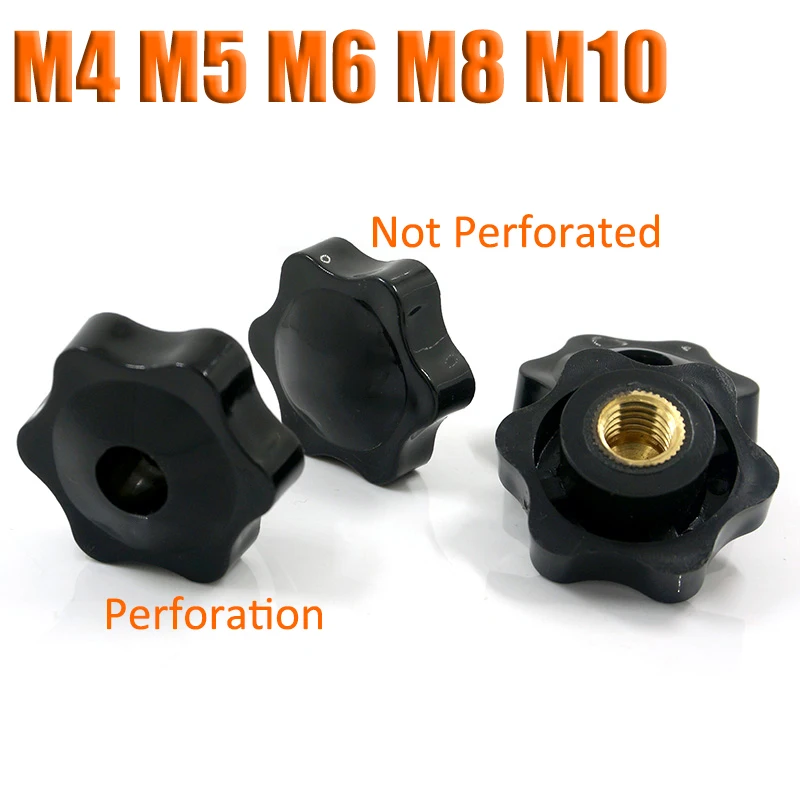 1PCS Black Plastic Thumb Nuts M4 M5 M6 M8 M10 Six Corners Star Fit Thumbscrew Knob Screw Not Perforated / Perforation