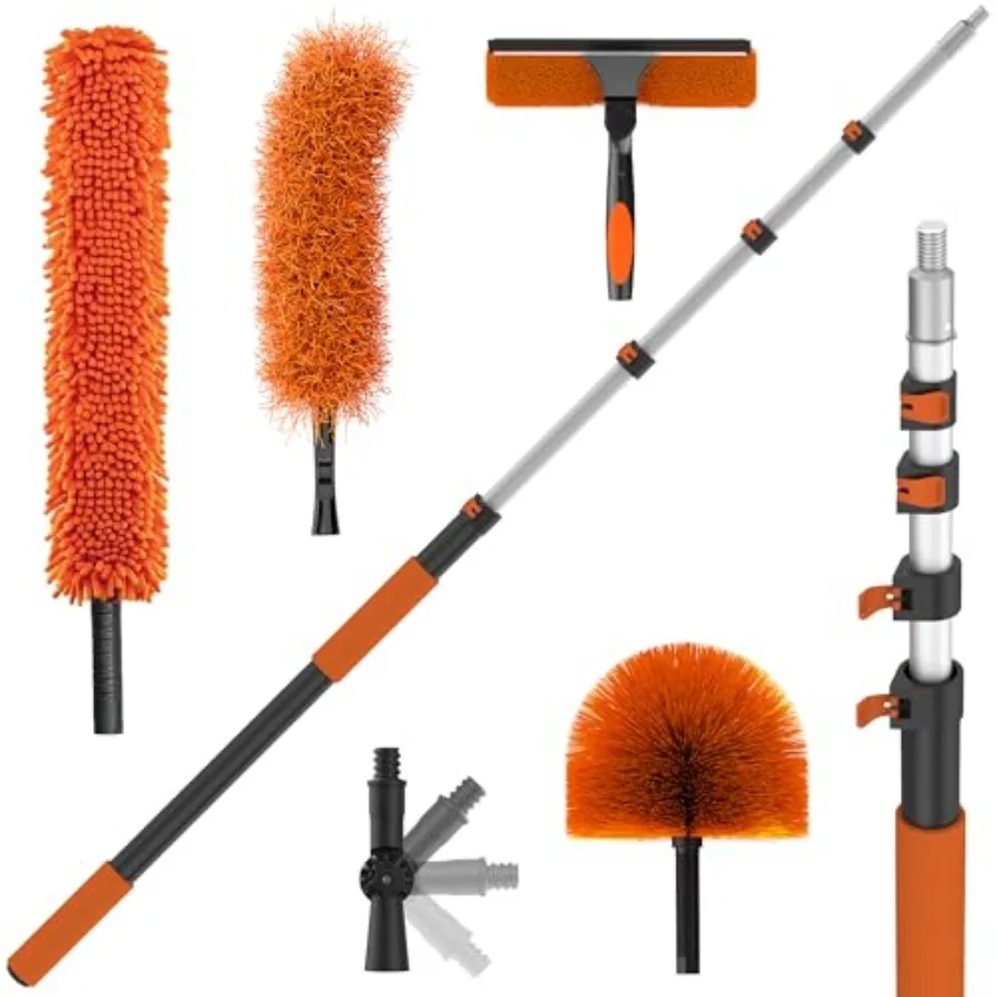 

26FT High Reach Duster Kits with 5-20FT Extension Pole, Cobweb Duster with Telescoping Pole, Washable Ceiling Fan Cleaner and W