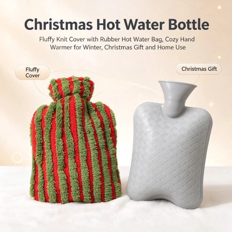 1PC Christmas Themed Plush Hot Water Bag Thick Explosion Proof Fillable Water Warm Pouch Winter Home Warmth Supplies