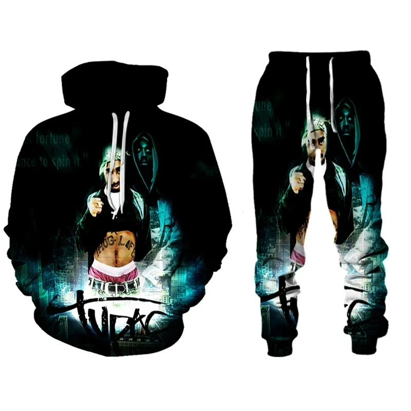 New Rap Singer 2 PAC Tupac Printed Hoodie Pant Sets 3D Men Women Hip Hop sudaderas para hombres suits Street Pop Two Piece Sets