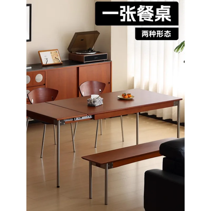Medieval dining table small household dining table and chairs, solid wood retractable table