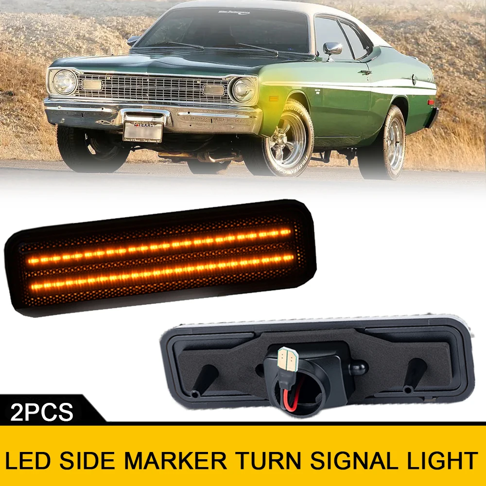 2x For Plymouth Scamp Duster Road Runner Barracuda Cuda Fury Satellite Valiant Volare Smoke Side Marker LED Turn Signal Lights