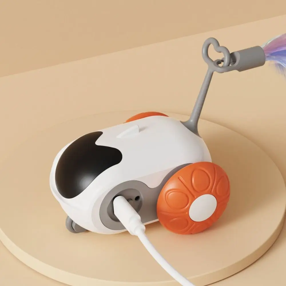 Plástico turbo cauda gato brinquedo recarregável interativo eletrônico inteligente gato brinquedo penas rolando carro de brinquedo de controle remoto