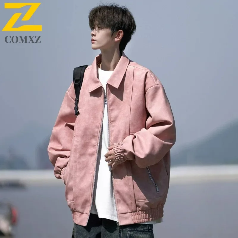 

COMXZ мужские кожаные куртки Valley в американском стиле ретро High Street повседневные свободные дорожные стильные куртки для кемпинга и гонок повседневное уличное пальто