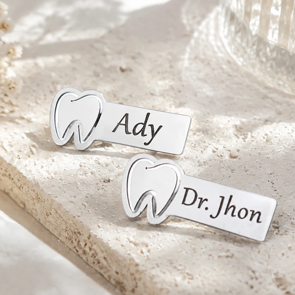 Customized Engraved Name Personalized Text Lapel Pin Brooch For Doctor Stainless Steel Custom Professional Brooch Pins Jewe