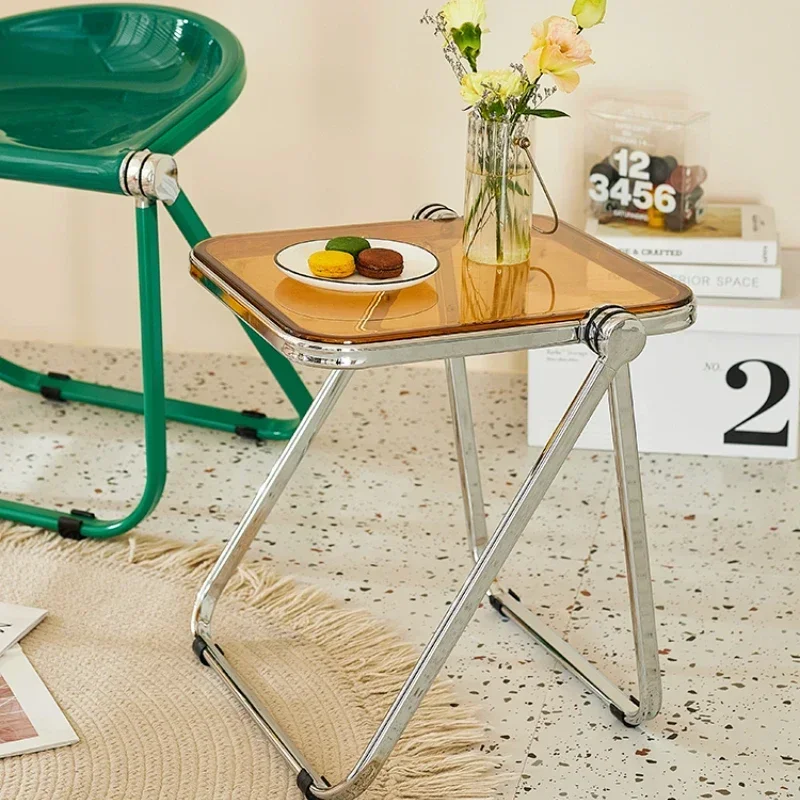Creative Coffee Table, Transparent Plastic Bedside Table, Folding Design Side Table, Multi-Scene Home Bedroom Side Table