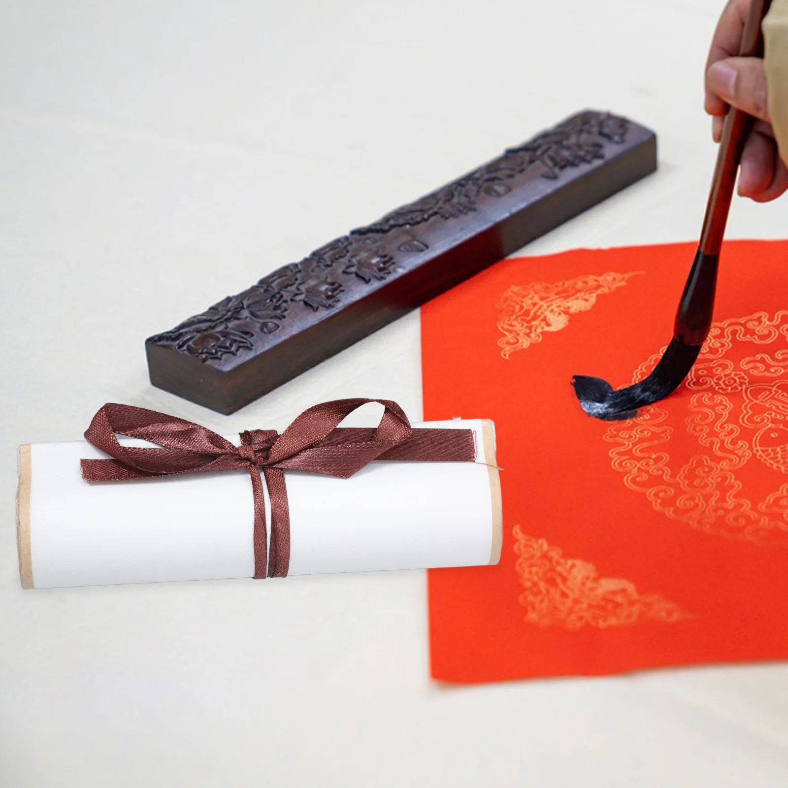 

2Pcs Chinese Calligraphy Scrolls Xuan Paper Roll for Painting Writing Home Wall Scroll Art Display Wood Roll