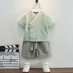 Hanfu Kinderkleding Pak Zomer Dunne Tops En Shorts Suits Chinese Stijl Jongens Tang Pak Katoen Linnen Kleding Suits
