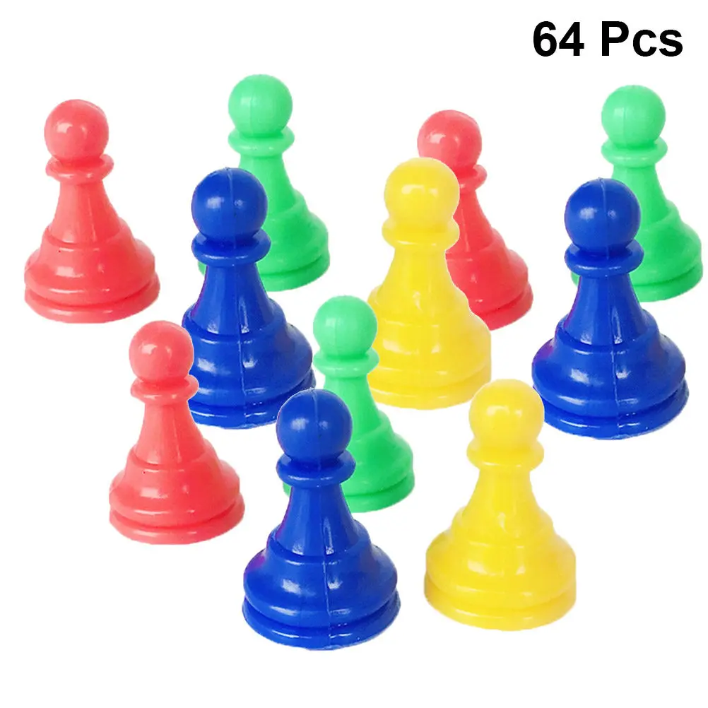 

64Pcs Plastic Chess Game Accessories Set Multicolor for Kids Learning Board Games Beginner Chess Checkers Mixed Color Checker