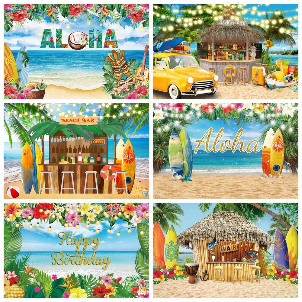 

Summer Aloha Luau Backdrop Suitable For Tropical Hawaiian Seaside Beach Tiki Bar Beach Party Photo Background Decortion Banner