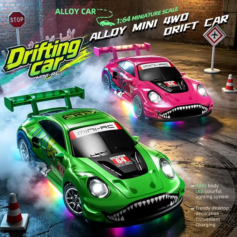 Mini Rc Scy 64001 1 64 4Wd Drift Rc Car 2 4G Remote Control Mini Racing Car With Led Light Alloy Desktop Rc Model Vehicle