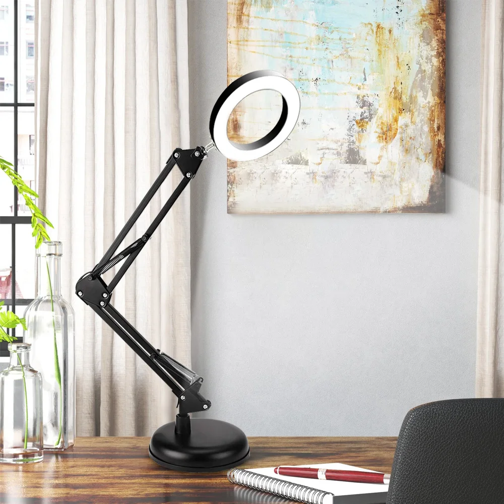 Depuley Dimmable Swing Arm Desk Lamp with Clamp 3 Colors 10 Brightness Adjustable Desk Lamp Multi-Joint Table Lamp for Study