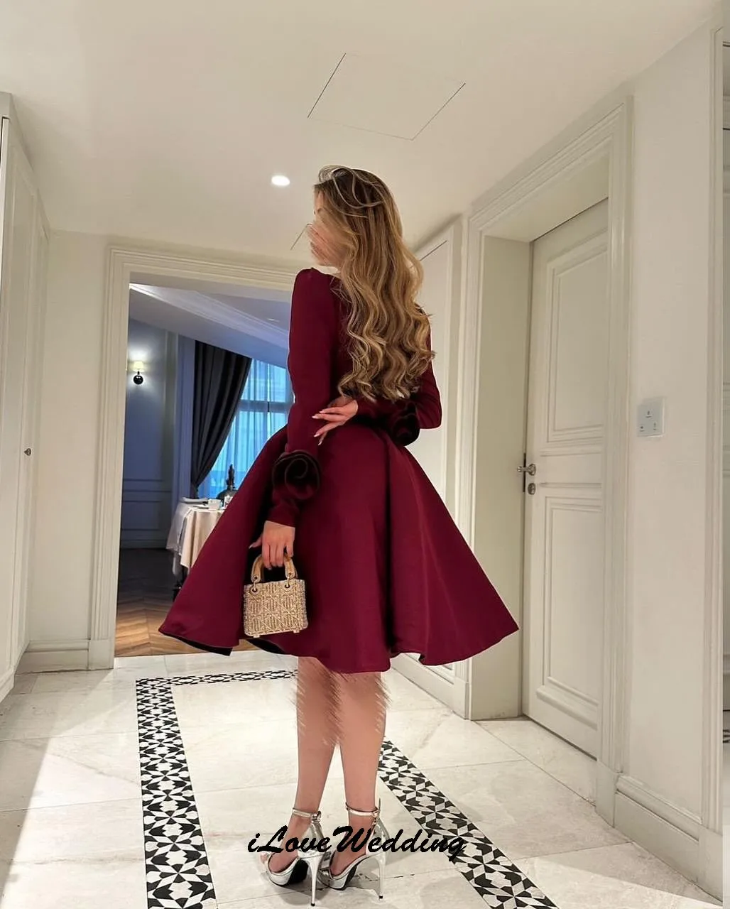 

Burgundy A-Line Prom Dresses 2025 Elegant Party Dress For Woman Knee-Length Long Sleeve Evening Dresses Ruched Gala Customized