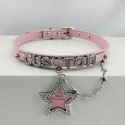 Pink Pu Leather Crystal Star Pendant Customized Sexy Baby Collar Letter Name Chocker Necklace Krean Kawaii Jewelry Gift