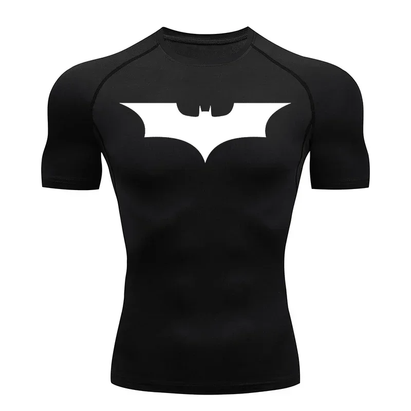 Fitness Man T-shirt Bat Print Koszulki kompresyjne dla mężczyzn Letnie koszulki z krótkim rękawem Rash Gym Workout Running Tshirt Sportowe koszulki