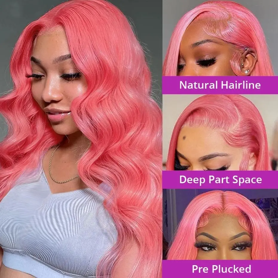 Pink Colored Wigs Body Wave 13x4 13x6 Transparent Lace Frontal Human Hair Wig Brazilian Remy Hair Lace Closure Wig For Women