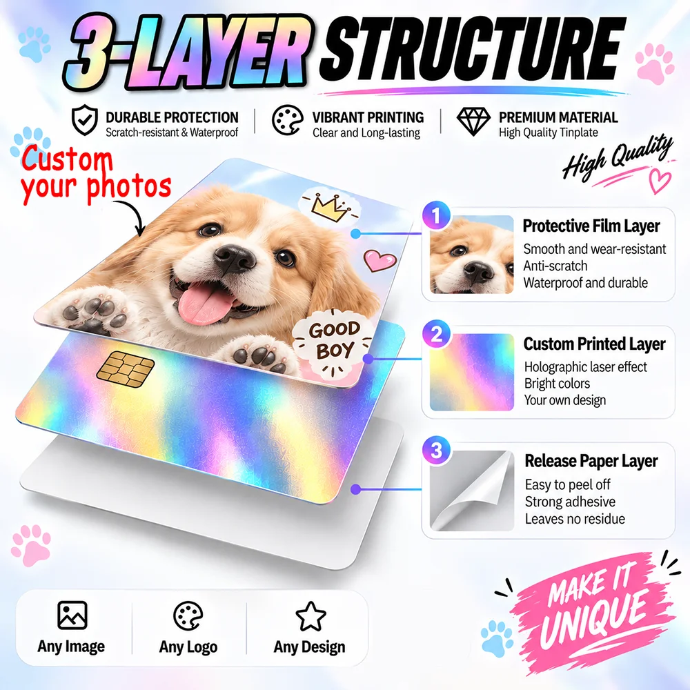DIY Customize Bank Credit Card Holographic Laser Shinny Side Film Skin Cover 4PCS Sticker for Debit Credit Card Bank Card