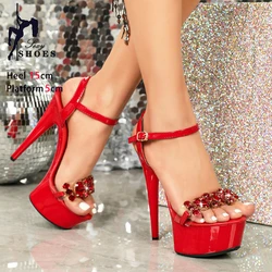 Transparent Vamp 15CM High Heels 2024 New Luxury Rhinestones Wedding Dress Sandals Summer Thick Platform Women Shoes Big Size 43