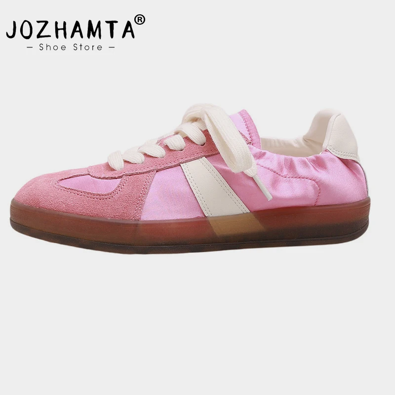 

JOZHAMTA Size 35-40 New Real Leather Women Casual Sneakers Lace-Up Flats Shoes Low Heels Lace-Up Breath Tennis Flats Shoes