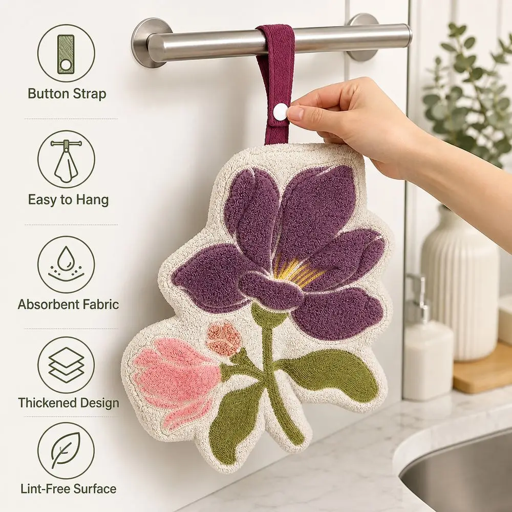 New Absorbent Floral Hand Towel Fabric Thickened Flower Hand Towel Lint Free Kitchen Hand Towel Bathroom Use