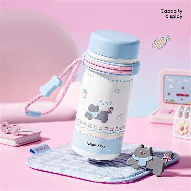 كوب ترمس 350 مللي من كوكر كينج مع حزام من الفولاذ المقاوم للصدأ زجاجة مياه معزولة بنمط كرتوني كوب قهوة للمنزل/المكتب أدوات للشرب #5