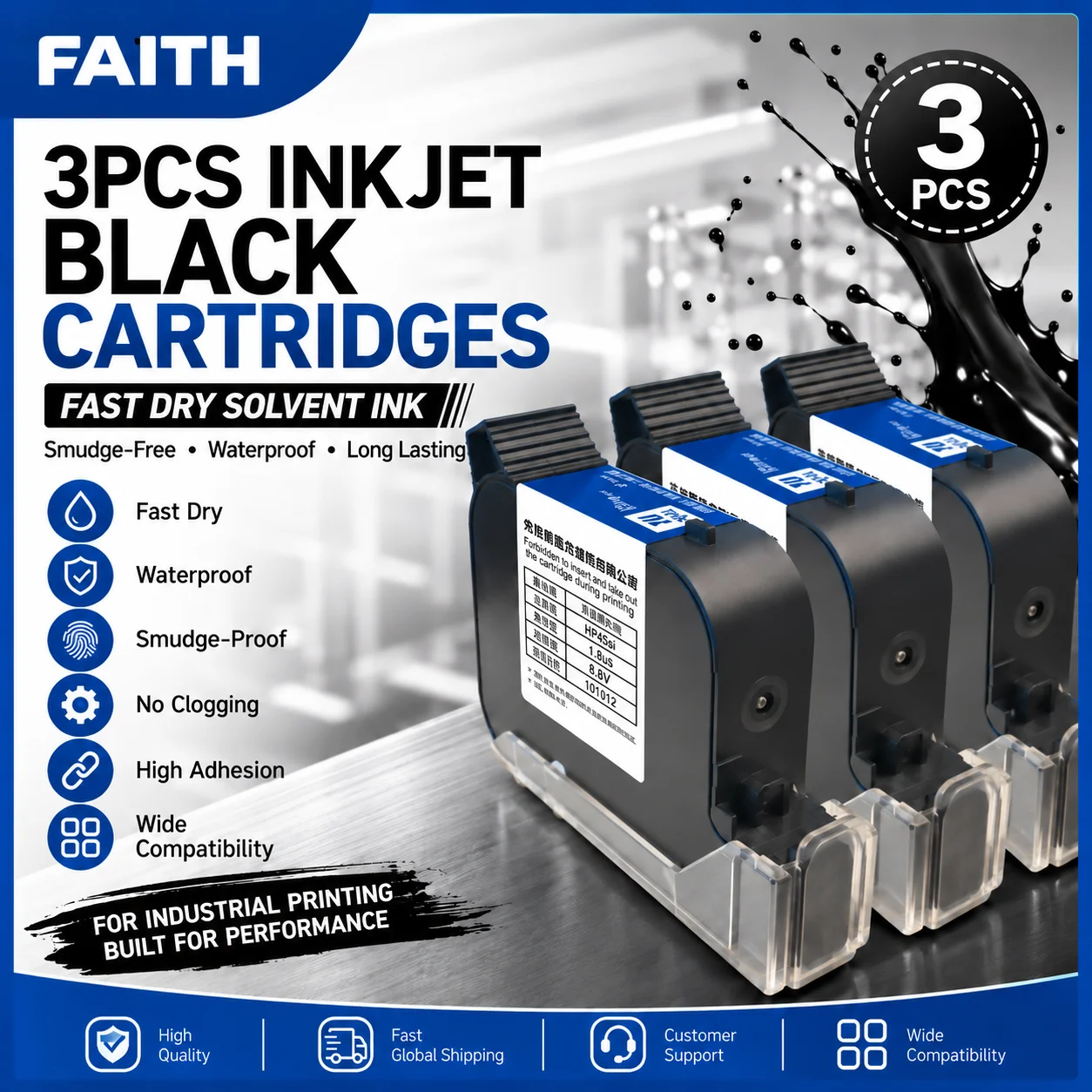Faith Fast-dry 12.7mm 2BK708 Solvent Ink Cartridge Date Text Code Colorful Ink Cartridge for Inkjet Printer