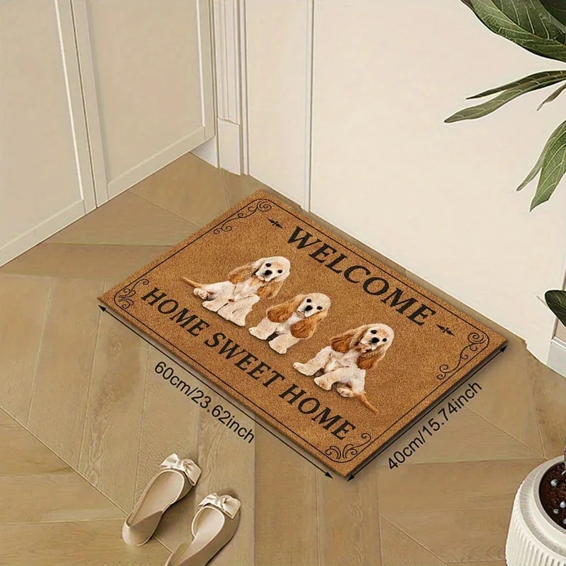 VIKAMA Cute Cocker Spaniel Welcome Doormat Non Slip Absorbent Washable Floor Mat Entryway Front Door Pet Friendly Rug Home Decor