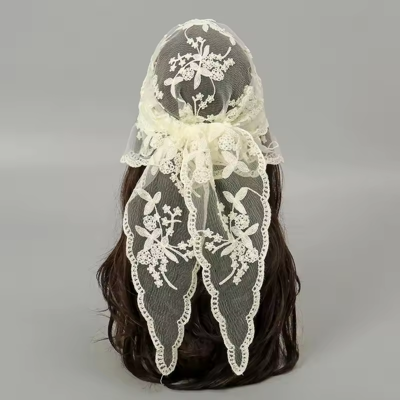 Elegant Lace Scarf Hollow Out Embroidery Foulard Bandana Solid Color Triangular Scarf Thin Vintage HandkerChiefs for Hair Woman - Image 33