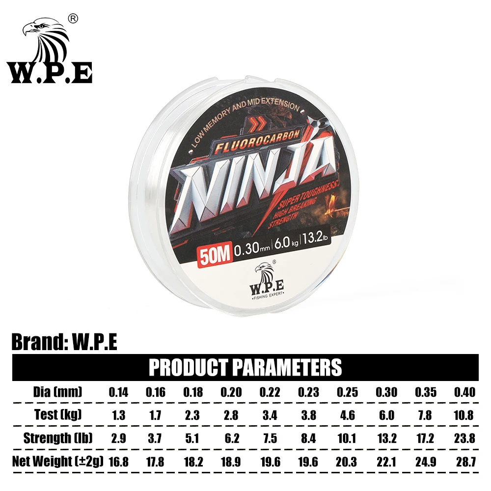 W.P.E 1pcs 50m Carbon Fiber Fishing Line 014mm--0.40mm 1.3kg-10.8kg 2.9lb-23.8lb Carp Fishing Fluorocarbon Fishing Line Tackle