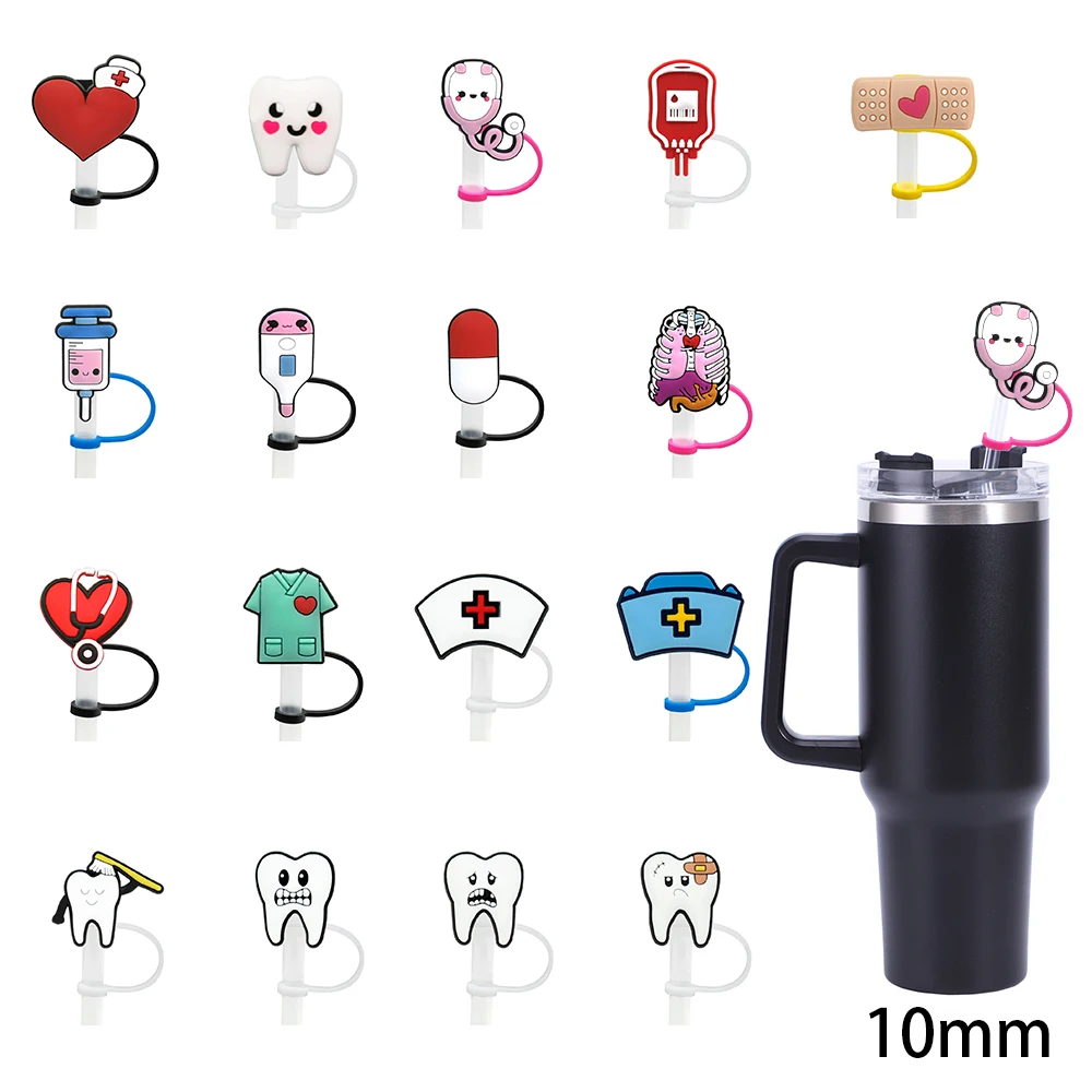 

1PCS PVC Nurse Uniform Teeth Straw Topper Syringe Straw Cover Reusable Preventing Spillage Drinks Dustproof Decorations