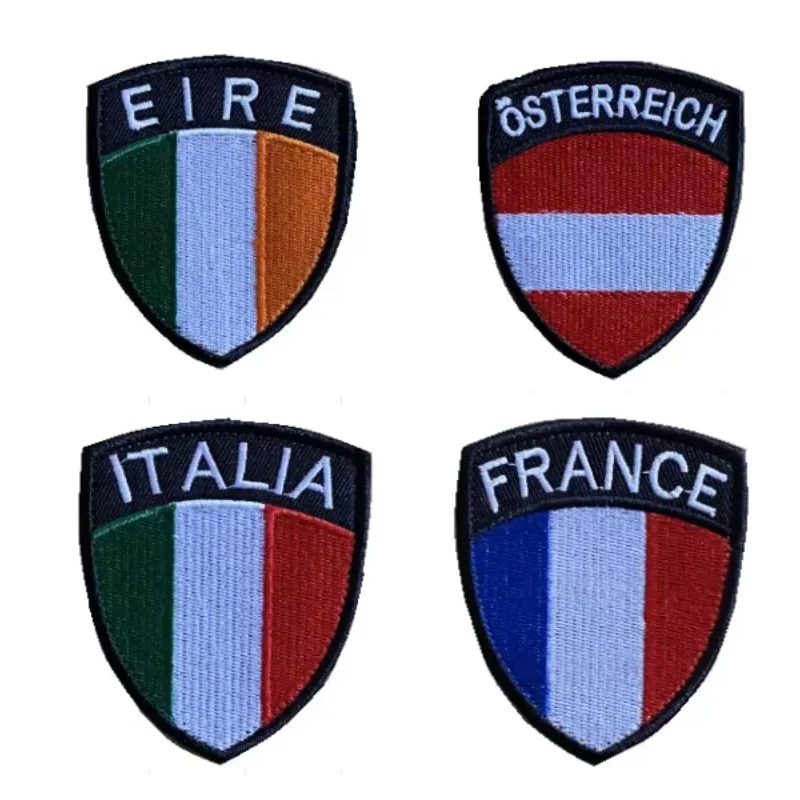 Colorful Stripes Embroidery Shield Patch France Italia Flag Emblem Hook&loop Style EIRE Arm Badge Österreich German Coat of Arms