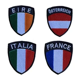 Colorful Stripes Embroidery Shield Patch France Italia Flag Emblem Hook&loop Style EIRE Arm Badge Österreich German Coat of Arms