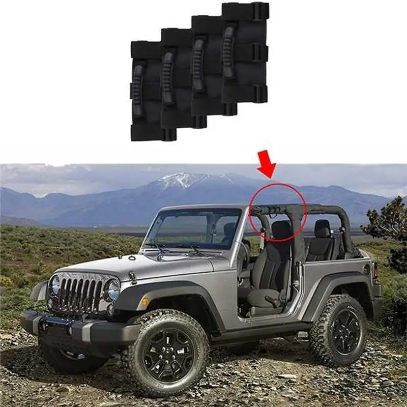 A13Z-Car Roll Bar Handles(1Set/4Pcs), Plastic Material Handle Set For Jeep Wrangler, Includes Watch Strap Compatibility