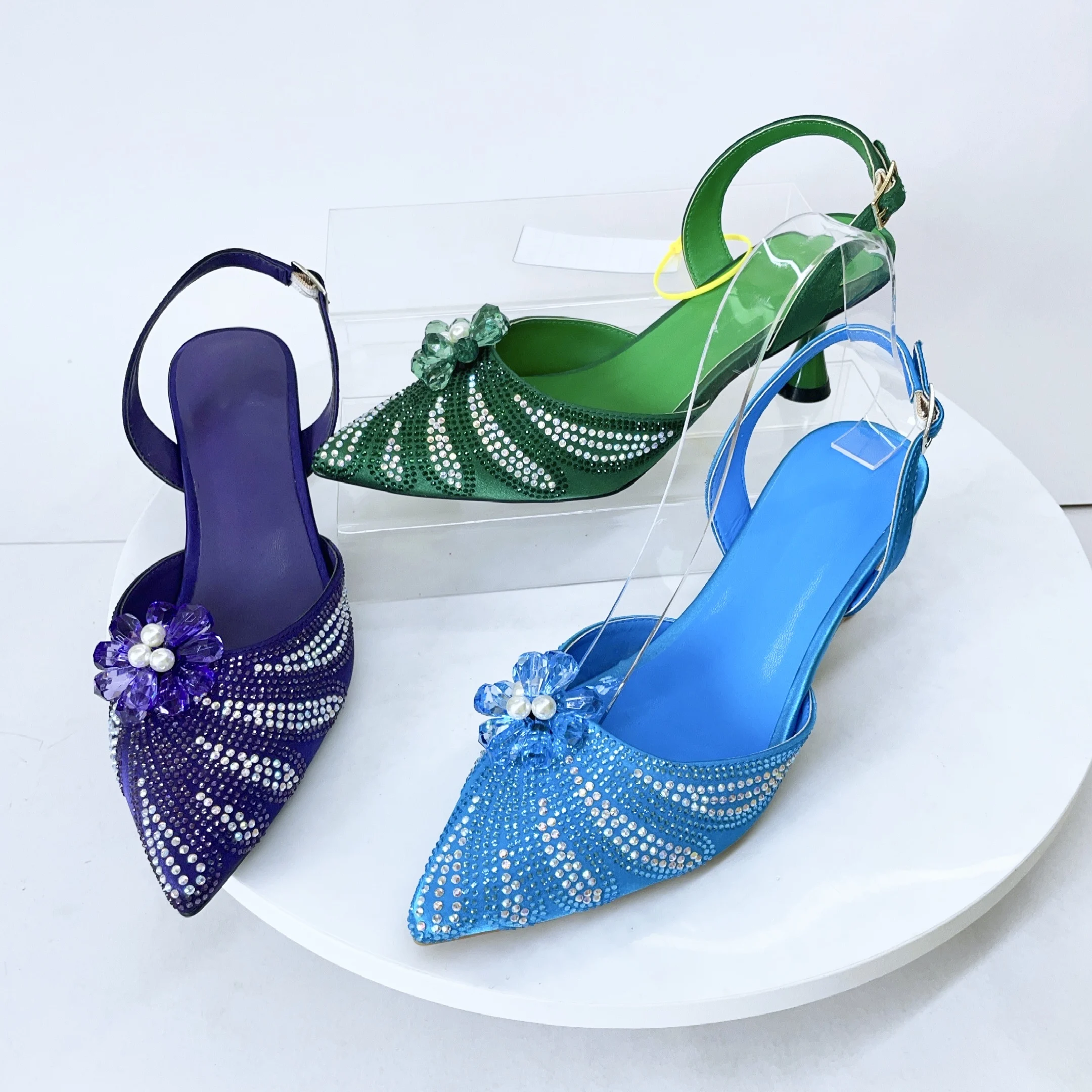 

LNATISNOVA Женские небесно-голубые, фиолетовые, зеленые сандалии на высоком каблуке с кристаллами и клатч для женщин, роскошные туфли со стразами и закрытым носком