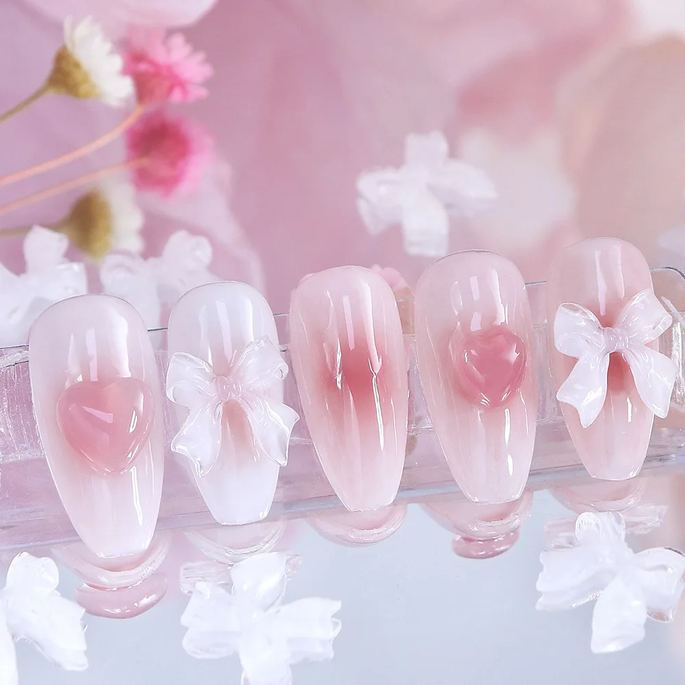 Ice Through Ribbon Onderdelen Nail Art Decoratie Kawaii 3D Jelly Witte Strik Hars Manicure Charme Steentjes DIY Nagels Tips Figuren