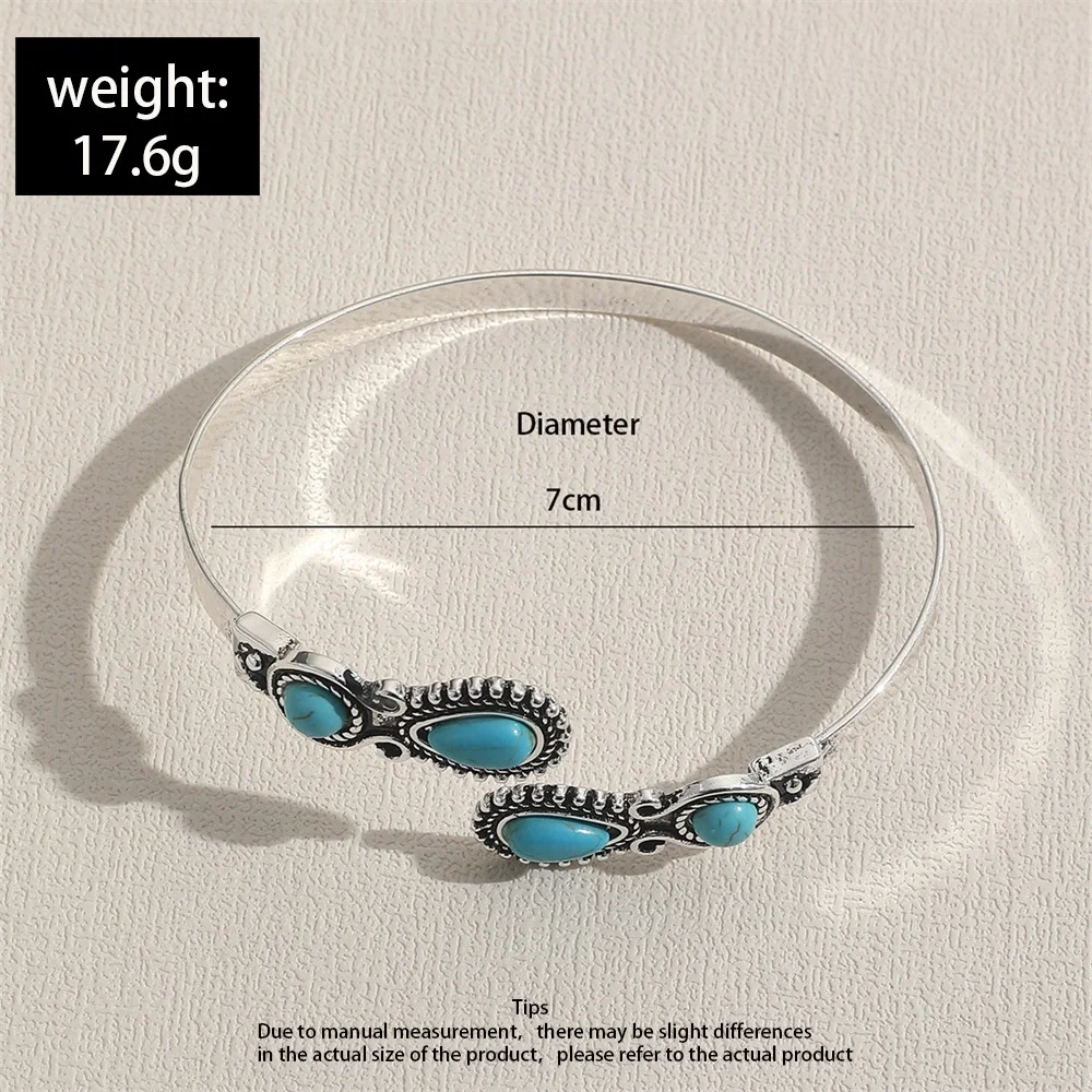 1 Pc Western Turquoise Stone Antique Cuff Bangle Bracelet for Women Jewelry Accessories