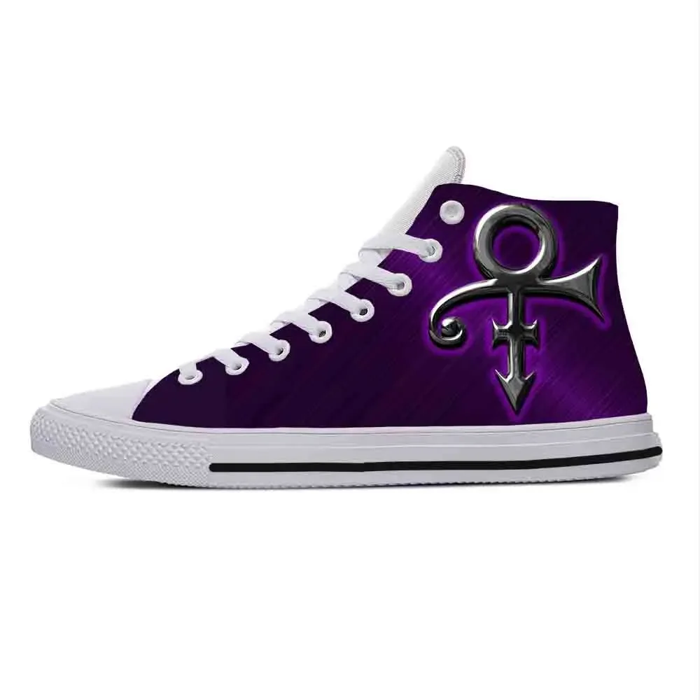 Símbolo da chuva masculino e feminino Sapatilhas respiráveis, sapatos de pano casual, cantor de música rock, príncipe roxo engraçado, top alto, estampa 3D confortável